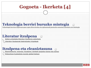 Gogoeta - Ikerketa [4]



Teknologia berrien inguruan gaur egun diren kezka eta egitasmoak jasotzeko asmotan antolatu zen mintegia




   Azken urteotako literatur itzuliaren azterketa
   Literatur itzulpenak baloratzeko irizpideak




   Eleaniztasuna, enpresa, itzulpena. Zenbait gogoeta izenez eta izanaz
   Hizkuntzen kudeaketa mundu global batean
 