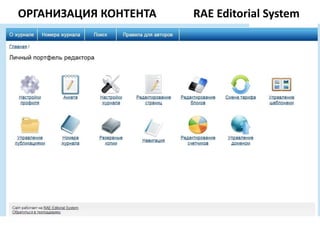 ОРГАНИЗАЦИЯ КОНТЕНТА   RAE Editorial System
 