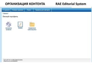 ОРГАНИЗАЦИЯ КОНТЕНТА   RAE Editorial System
 