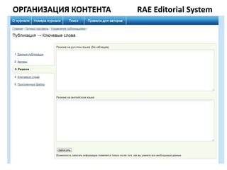 ОРГАНИЗАЦИЯ КОНТЕНТА   RAE Editorial System
 