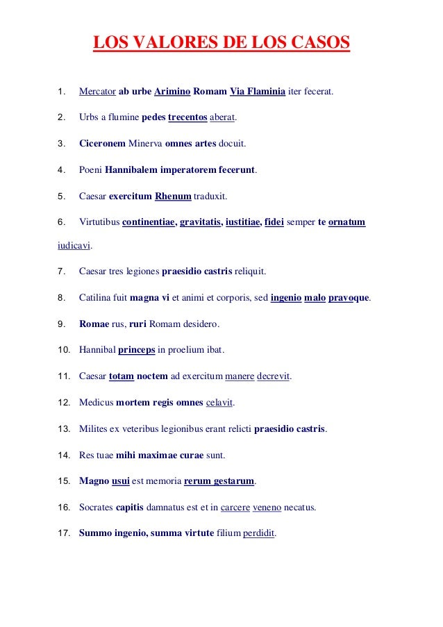 Valores de los casos latinos (ejercicios)