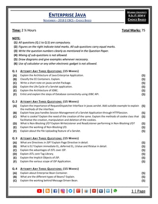 Enterprise Java (November – 2018) [Choice Based | Question Paper] | PDF