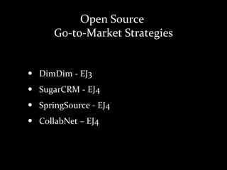 Open Source  Go-to-Market Strategies DimDim - EJ3 SugarCRM - EJ4 SpringSource - EJ4 CollabNet – EJ4 