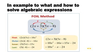 In example to what and how to
solve algebraic expressions
 