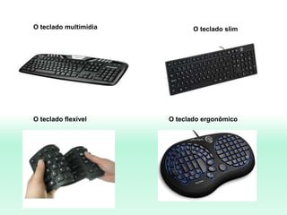 O teclado multimídia O teclado slim
O teclado flexível O teclado ergonômico
 