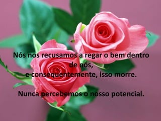 Nós nos recusamos a regar o bem dentro de nós, e consequentemente, isso morre. Nunca percebemos o nosso potencial. 