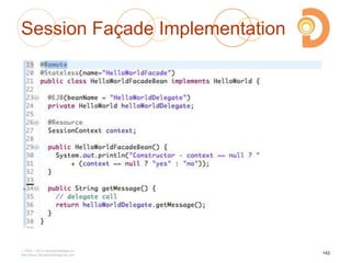 Session Façade Implementation
2003 – 2013 DevelopIntelligence
http://www.DevelopIntelligence.com
142
 