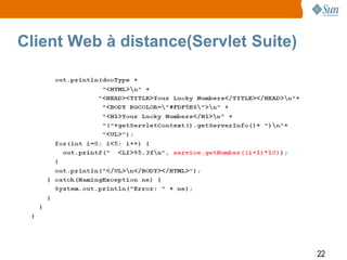Client Web à distance(Servlet Suite)




                                       22
 
