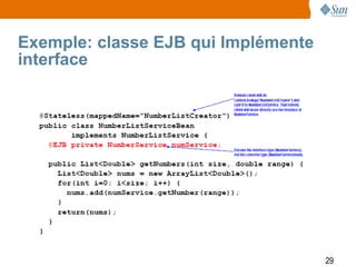 Exemple: classe EJB qui Implémente
interface




                                     29
 