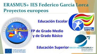Educación Escolar
Educación Superior
ERASMUS+ IES Federico García Lorca
Proyectos europeos
FP de Grado Medio
y de Grado Básico
 