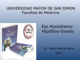 Eje Hipotálamo-
Hipófisis-Ovario
UNIVERSIDAD MAYOR DE SAN SIMONUNIVERSIDAD MAYOR DE SAN SIMON
Facultad de MedicinaFacultad de Medicina
Dr. Mario García Sáinz
2015
 