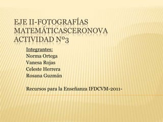 Eje ii-FotografíasMatemáticasceronovaActividad Nº3 Integrantes: Norma Ortega Vanesa Rojas Celeste Herrera Rosana Guzmán Recursos para la Enseñanza IFDCVM-2011- 