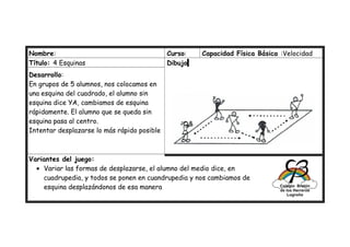 Nombre: Curso: Capacidad Física Básica :Velocidad
Título: 4 Esquinas Dibujo
Desarrollo:
En grupos de 5 alumnos, nos coloca...
