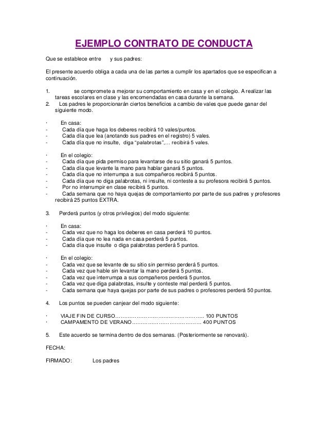 Ejemplo contrato de conducta