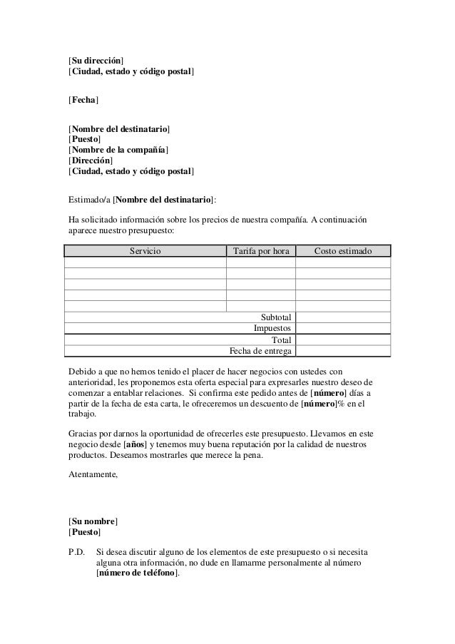 Ejemplo de cotización de precios de servicios para clientes