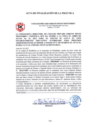 144
ACTA DE FINALIZACIÓN DE LA PRÁCTICA
 