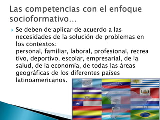  Se deben de aplicar de acuerdo a las
necesidades de la solución de problemas en
los contextos:
personal, familiar, laboral, profesional, recrea
tivo, deportivo, escolar, empresarial, de la
salud, de la economía, de todas las áreas
geográficas de los diferentes países
latinoamericanos.
 