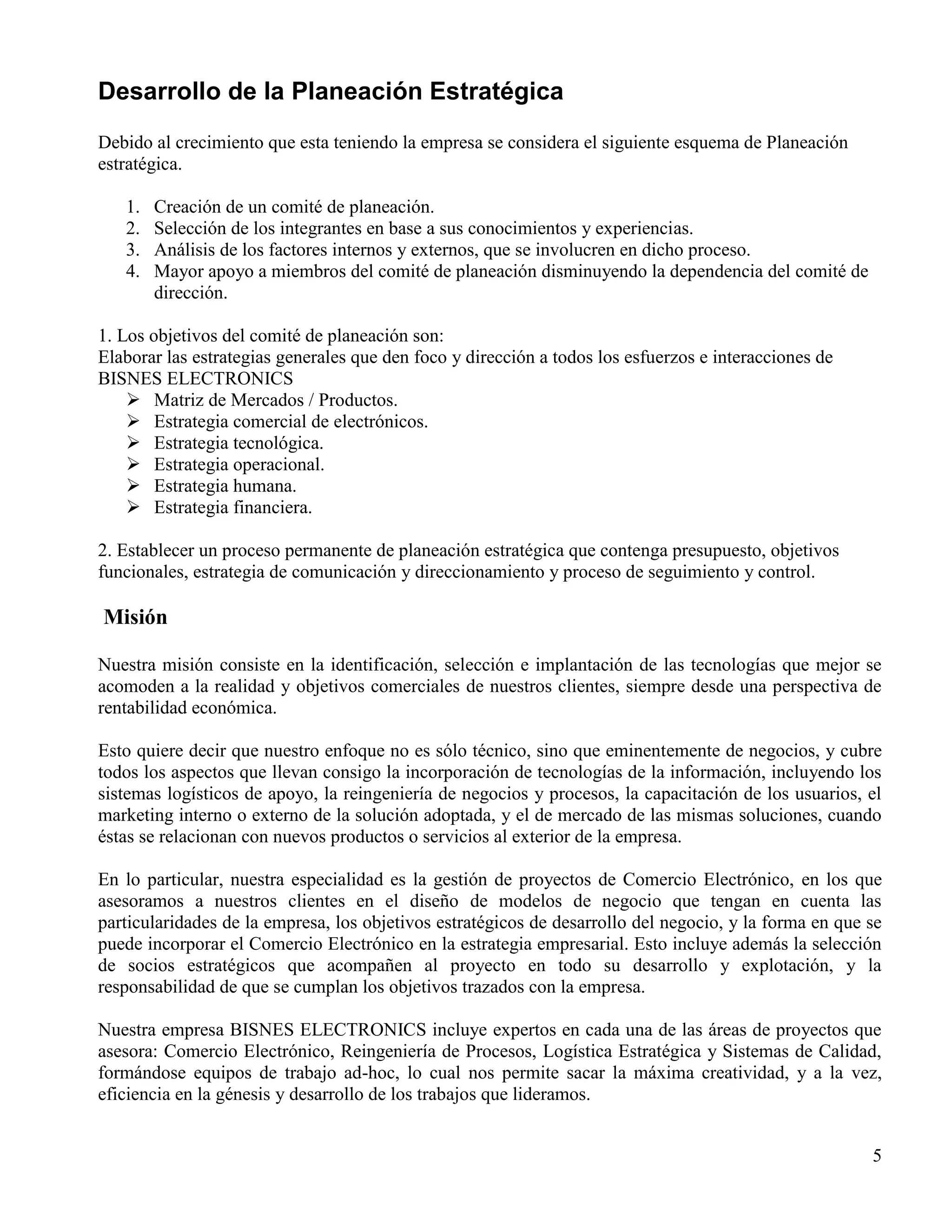 Ejemplo De Planeacion Estrategica De Una Empresa. | PDF