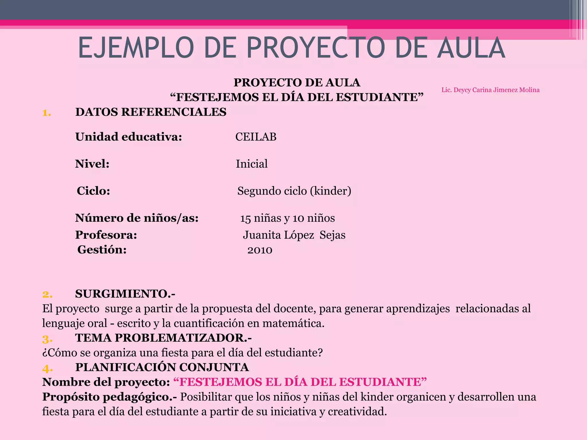 Ejemplo de proyecto de aula | PPT