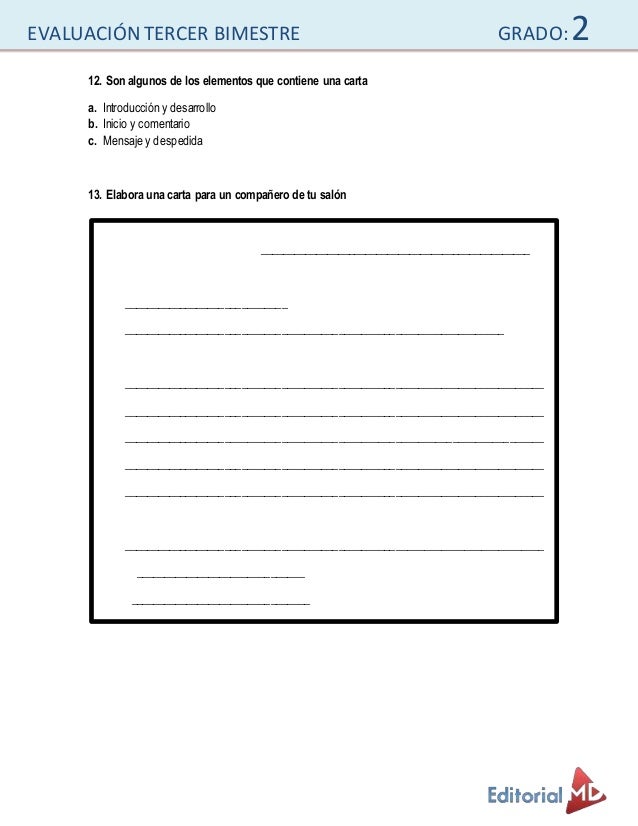 Ejemplo examen 2° grado