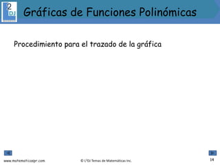 www.matematicaspr.com © L2DJ Temas de Matemáticas Inc.
Procedimiento para el trazado de la gráfica
14
Gráficas de Funciones Polinómicas
 