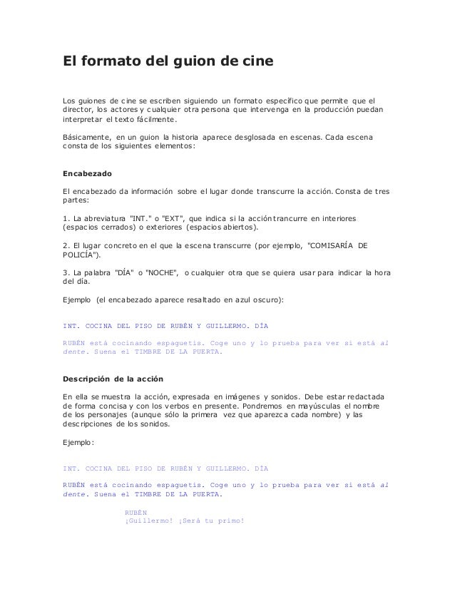 FORMATO DE UN GUION DE CINE