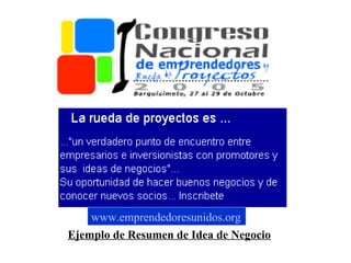 www.emprendedoresunidos.org
Ejemplo de Resumen de Idea de Negocio
 
