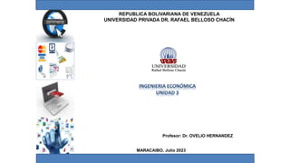 REPUBLICA BOLIVARIANA DE VENEZUELA
UNIVERSIDAD PRIVADA DR. RAFAEL BELLOSO CHACÍN
Profesor: Dr. OVELIO HERNANDEZ
MARACAIBO, Julio 2023
 