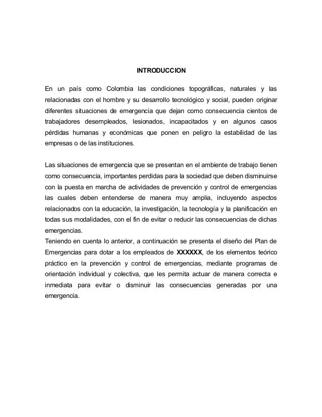 ejemplo plan de emergencia