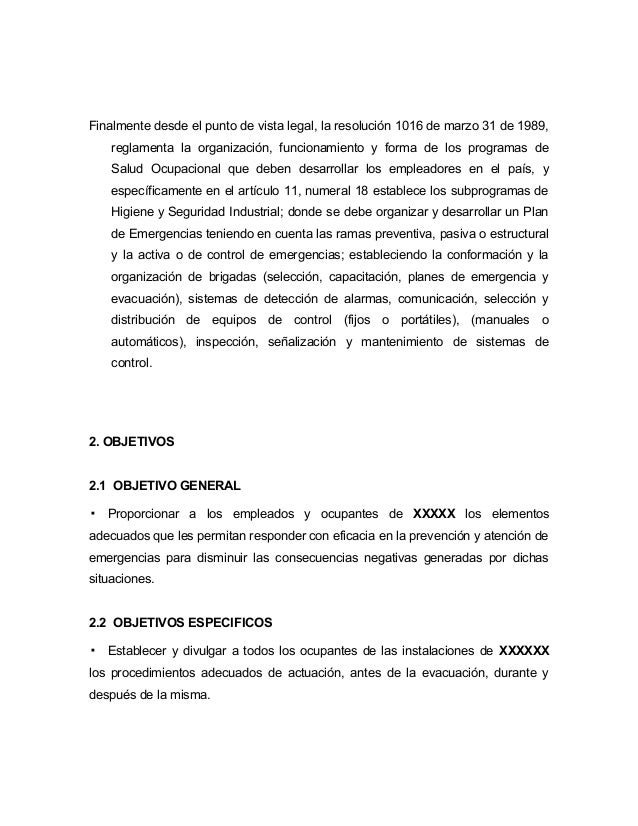 ejemplo plan de emergencia