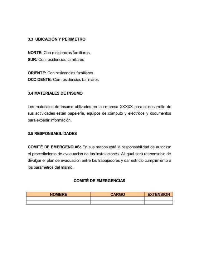 Ejemplo Plan De Emergencia