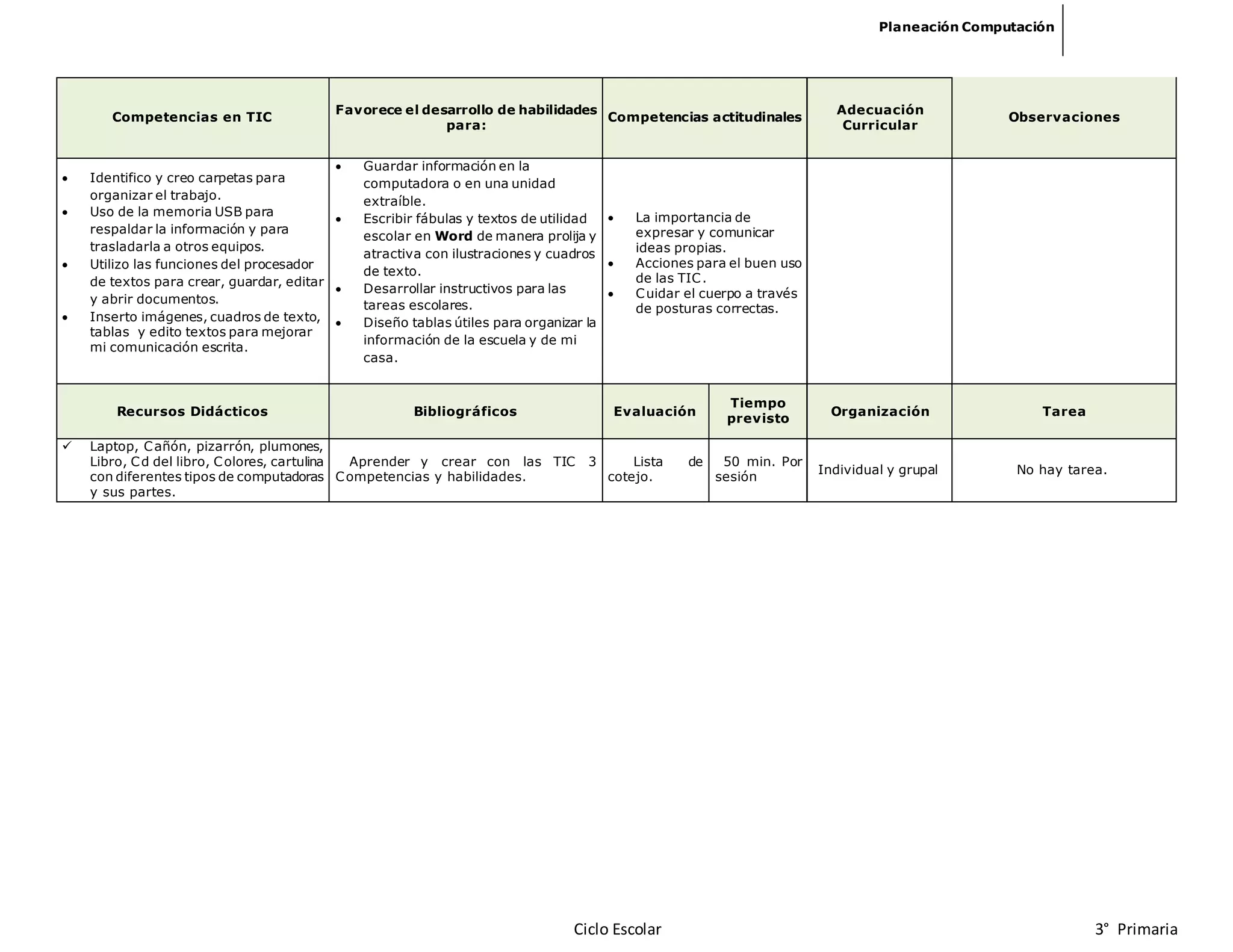 Plo Informatica planeacion informatica primaria | DOCX