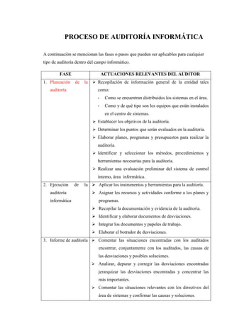 Plo Informatica eeeeeEjemplo practico de auditoria informática | DOCX
