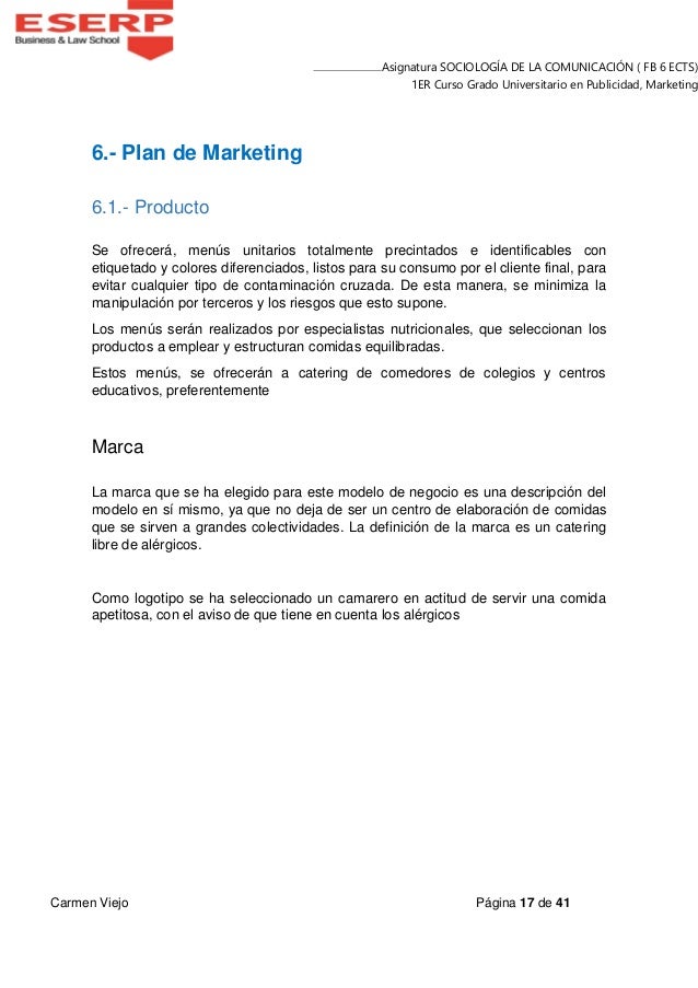 Sociologia De La Comunicacion Ejemplo Proyecto Alergo Catering