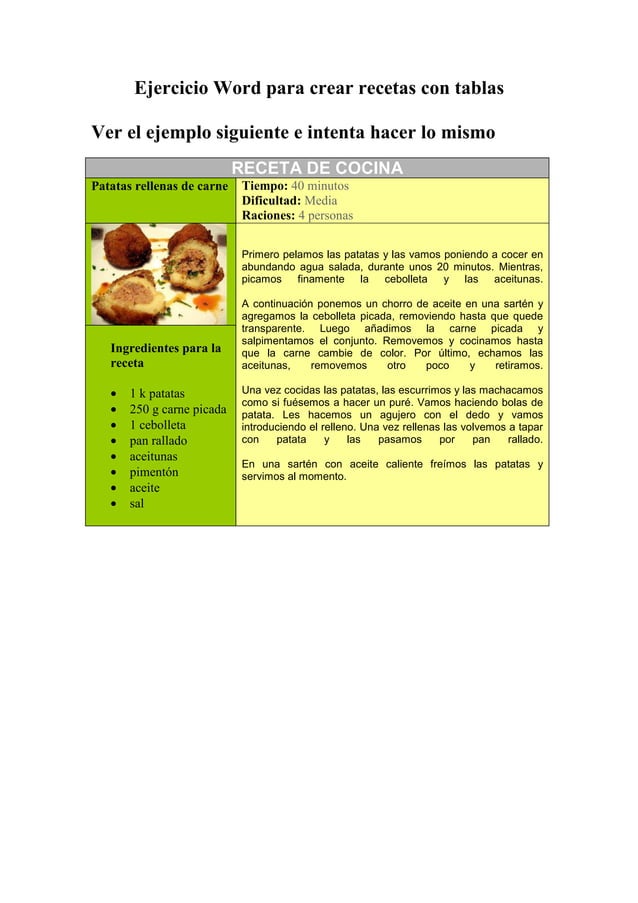 Ejercicio para crear tablas en Word PDF