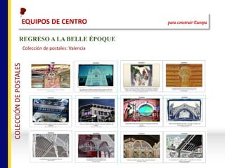 REGRESO A LA BELLE ÉPOQUE
Colección	de	postales:	Valencia
EQUIPOS	DE	CENTRO																																																para construir Europa
COLECCIÓN	DE	POSTALES
 
