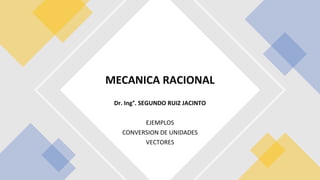 EJEMPLOS
CONVERSION DE UNIDADES
VECTORES
MECANICA RACIONAL
Dr. Ing°. SEGUNDO RUIZ JACINTO
 