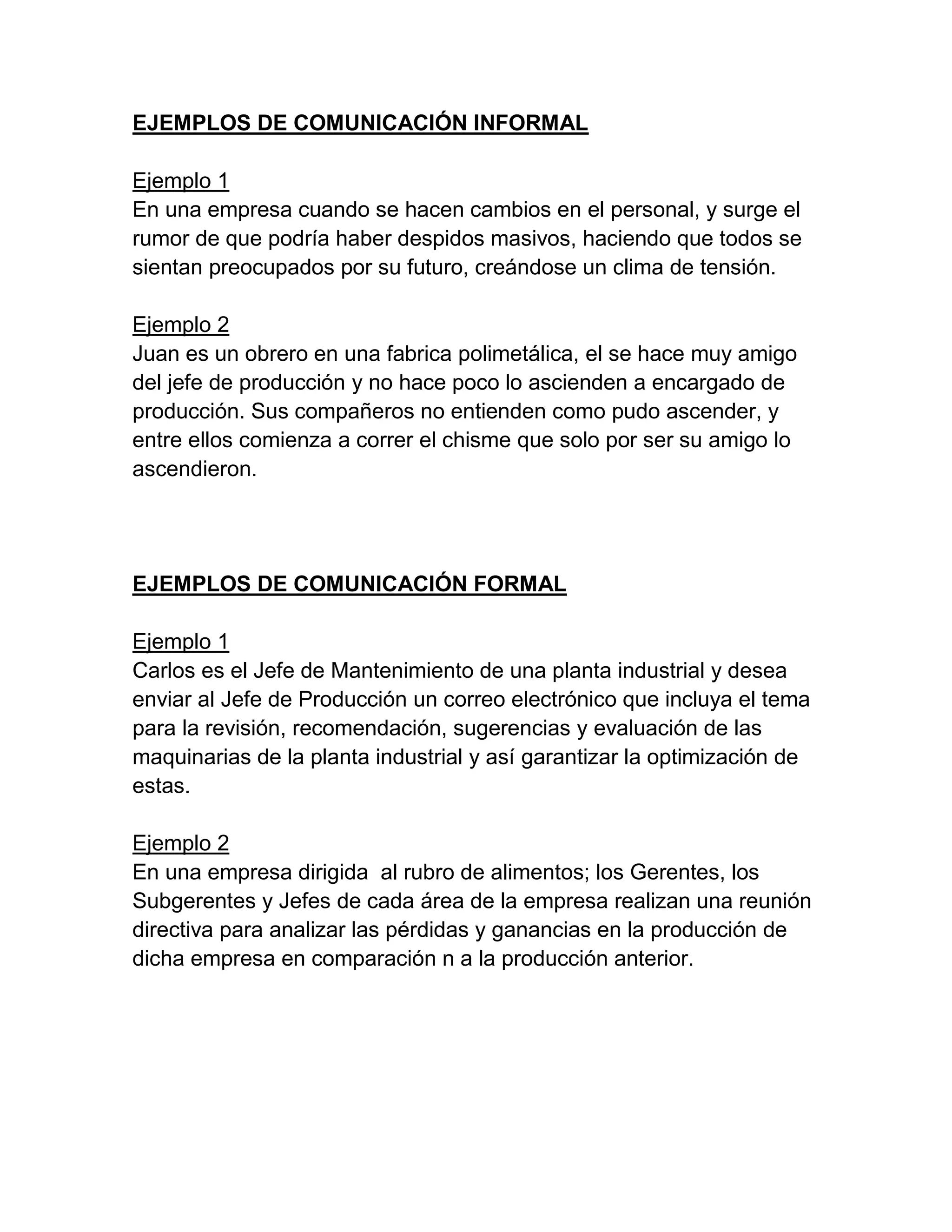 Ejemplos de comunicación formal y informal | DOCX