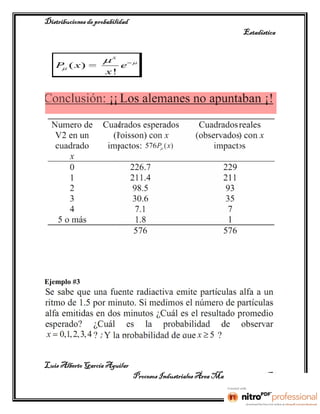 Distribuciones de probabilidad
                                                                   Estadística




Ejemplo #3




Luis Alberto García Aguilar
                                 Procesos Industriales Área Manufactura 2° “B”
 