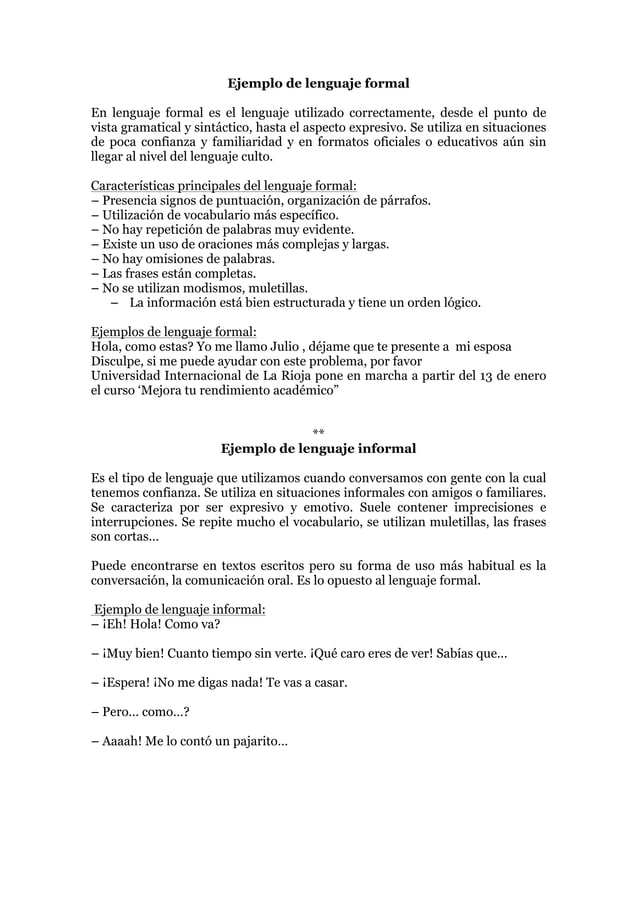 Ejemplos de lenguaje formal e informal | PDF