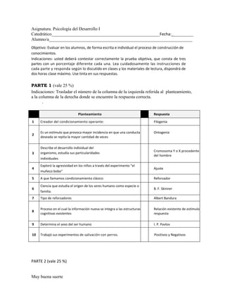 Ejemplos de pruebas objetivas.