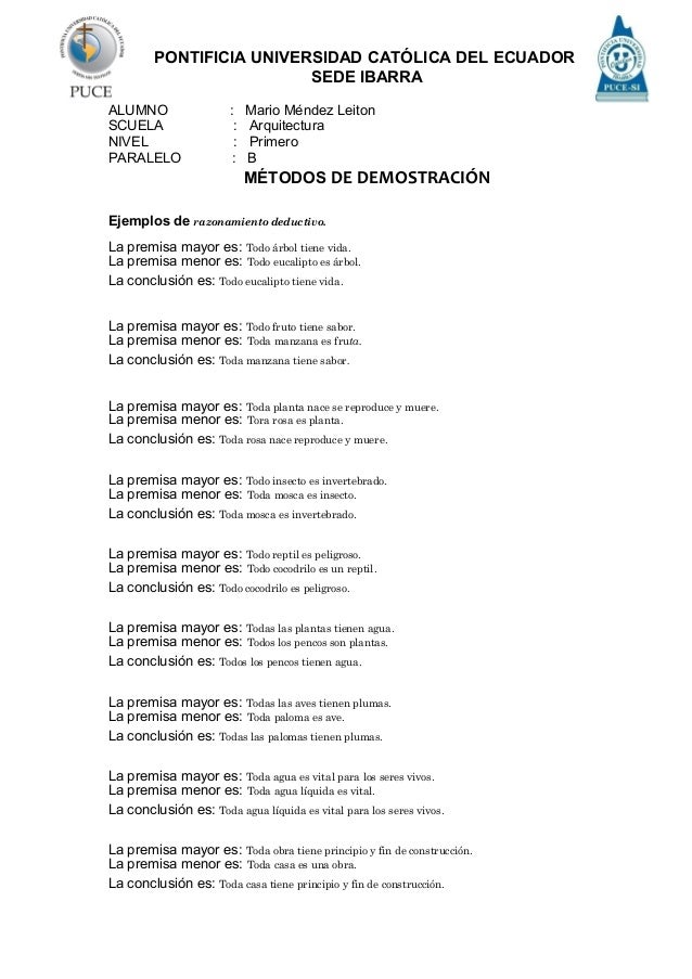 Ejemplos de Razonamiento Deductivo.