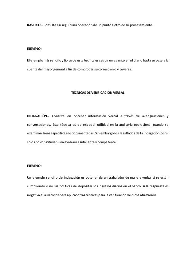 Ejemplos tecnicas de auditoria