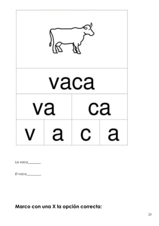La vaca________
El vaca_________
Marco con una X la opción correcta:
25
 