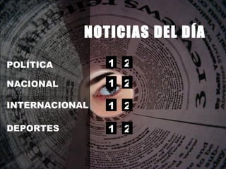 NOTICIAS DEL DÍA POLÍTICA NACIONAL INTERNACIONAL DEPORTES 1 2 1 2 1 2 1 2 