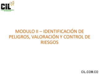MODULO II – IDENTIFICACIÓN DE
PELIGROS, VALORACIÓN Y CONTROL DE
RIESGOS
 