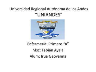 GEOVANNA IRUA
Universidad Regional Autónoma de los Andes
“UNIANDES”
Enfermería: Primero “A”
Msc: Fabián Ayala
Alum: Irua Geovanna
 