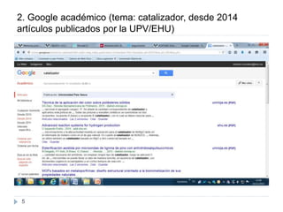 2. Google académico (tema: catalizador, desde 2014
artículos publicados por la UPV/EHU)
5
