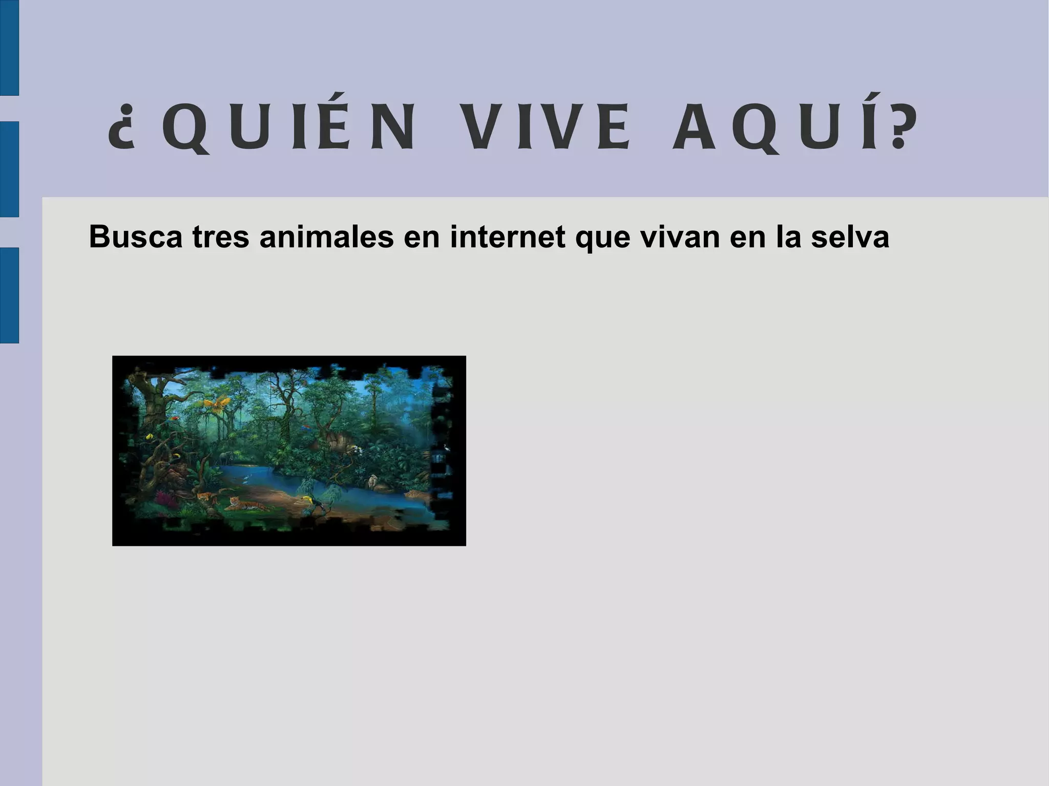 ¿QUIÉN VIVE AQUÍ? Busca tres animales en internet que vivan en la selva