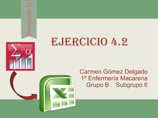 Seminario IV

               EJERCICIO 4.2

                   Carmen Gómez Delgado
                   1º Enfermería Macarena
                     Grupo B Subgrupo 6
 